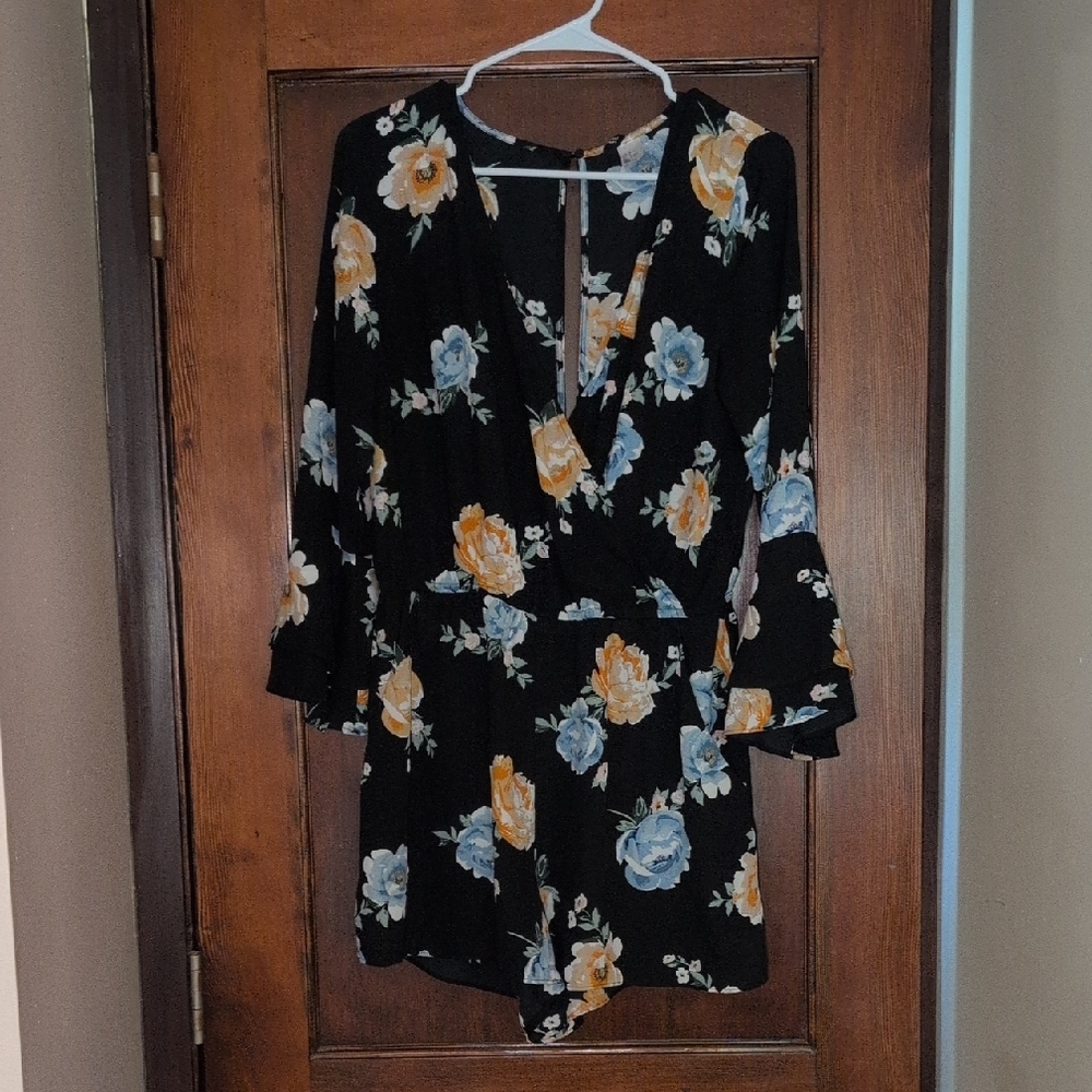 H&M Black Floral Blouse with Bell Sleeves